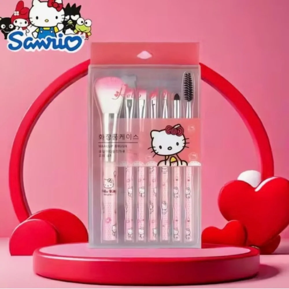 Hello Kitty All-In-One 7pc Makeup Brush Set | Blush, Brow Lip & Eye SANRIO NEW